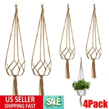 4 Pack Garden Plant Hanger Macrame Hanging Planter Basket Rope Pot Holder 4ft