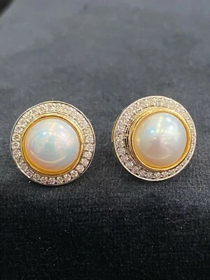 Pave 9,96 Cts Rund Brilliant Cut Diamanten Perle Ohrstecker In 750 Fein 18K Gold - Bild 1 von 4