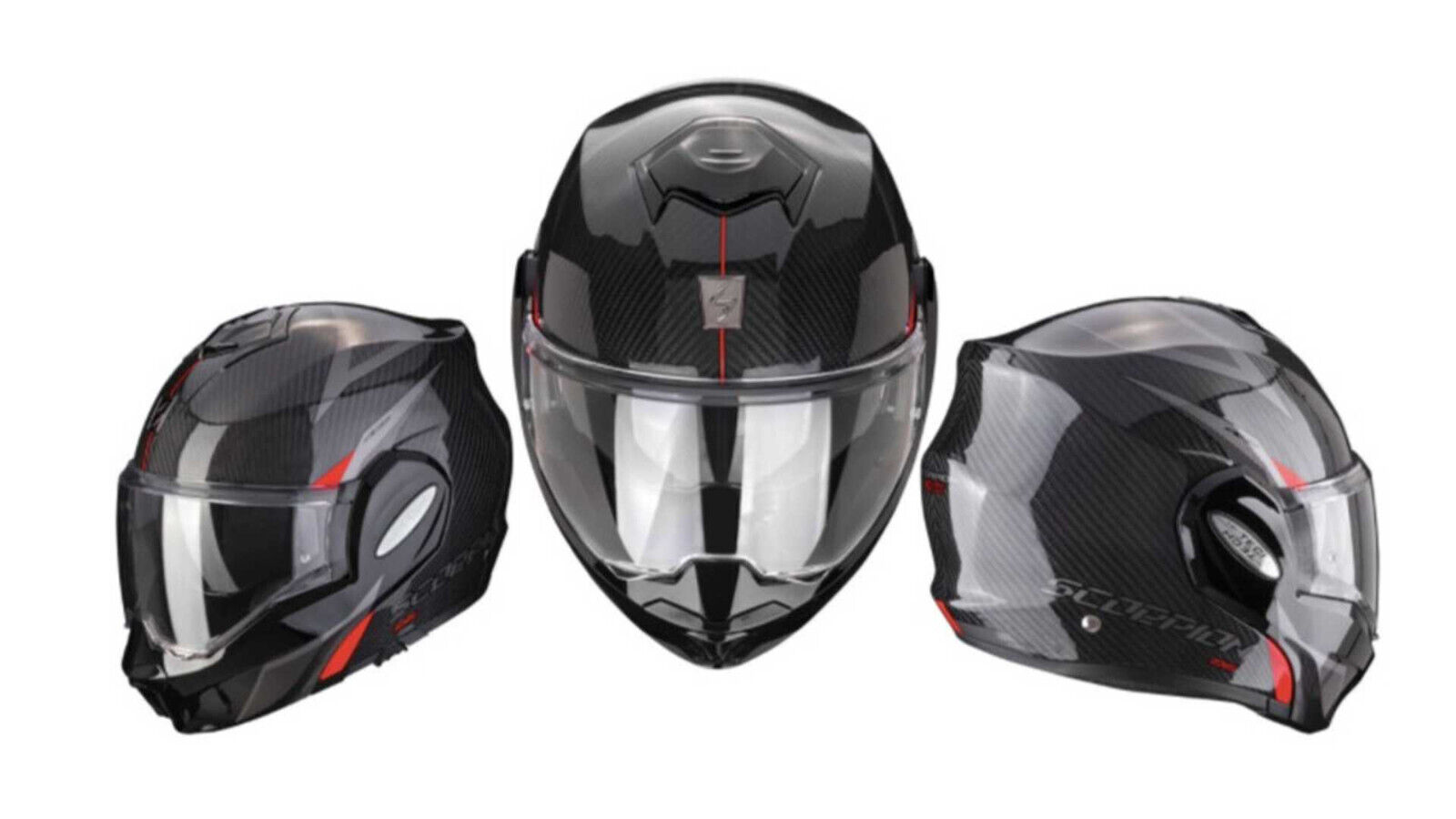 Motorcycle Helmet Scorpion EXO TECH Carbon Top Red Silver Helmet Tipper  Openable