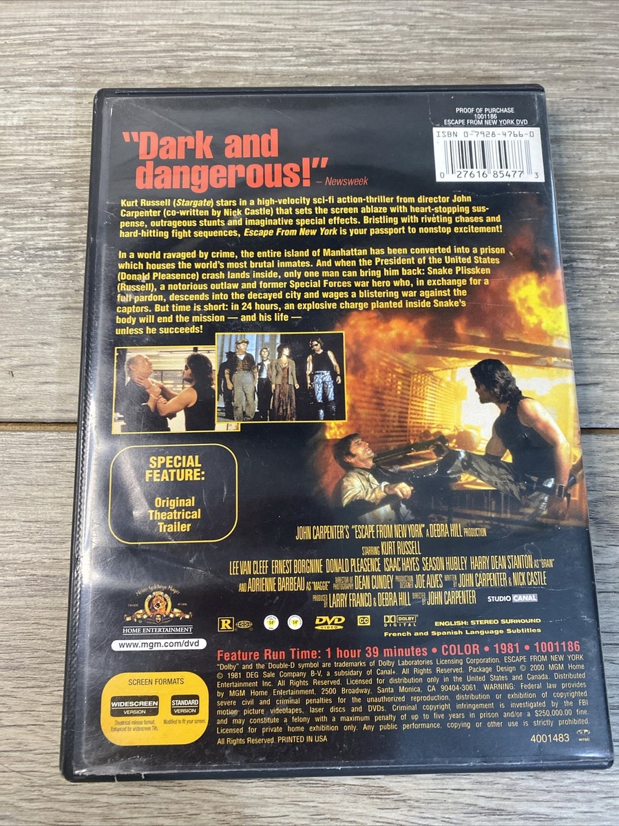 Escape from New York DVD Kirk Russell Tom Atkins | eBay
