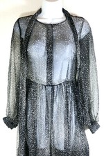 ZIMMERMANN Black Gold Mesh See-Through Long Sleeve Silk Dress Gown XS S 0 1 2