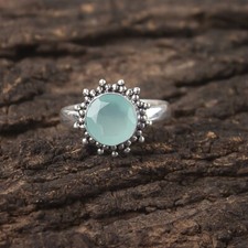 Aqua Chalcedony 925 Sterling Silver Band Fine Daughter Boho Minimal Ring Jewelry