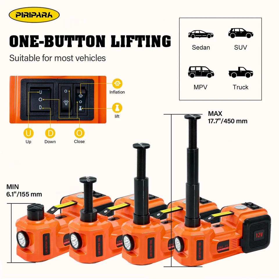 Gato de piso hidráulico eléctrico para automóvil de 5 toneladas 12 V con llave de impacto y bomba infladora de neumáticos Foto 3 de 4