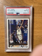 Tim Duncan 1997 Topps #115 PSA 10 GEM MINT RC Rookie Basketball Card Spurs (142). rookie card picture