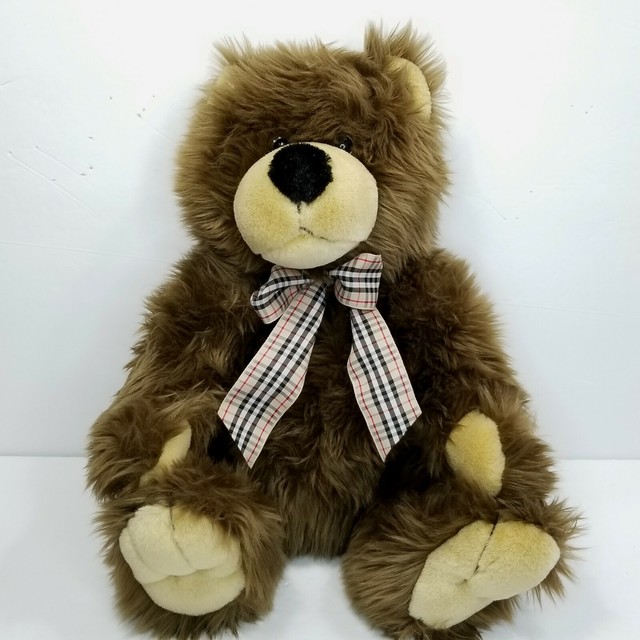 Animal Adventure Brown Teddy Bear Furry Plush Orange Blue Checkered Ribbon | eBay