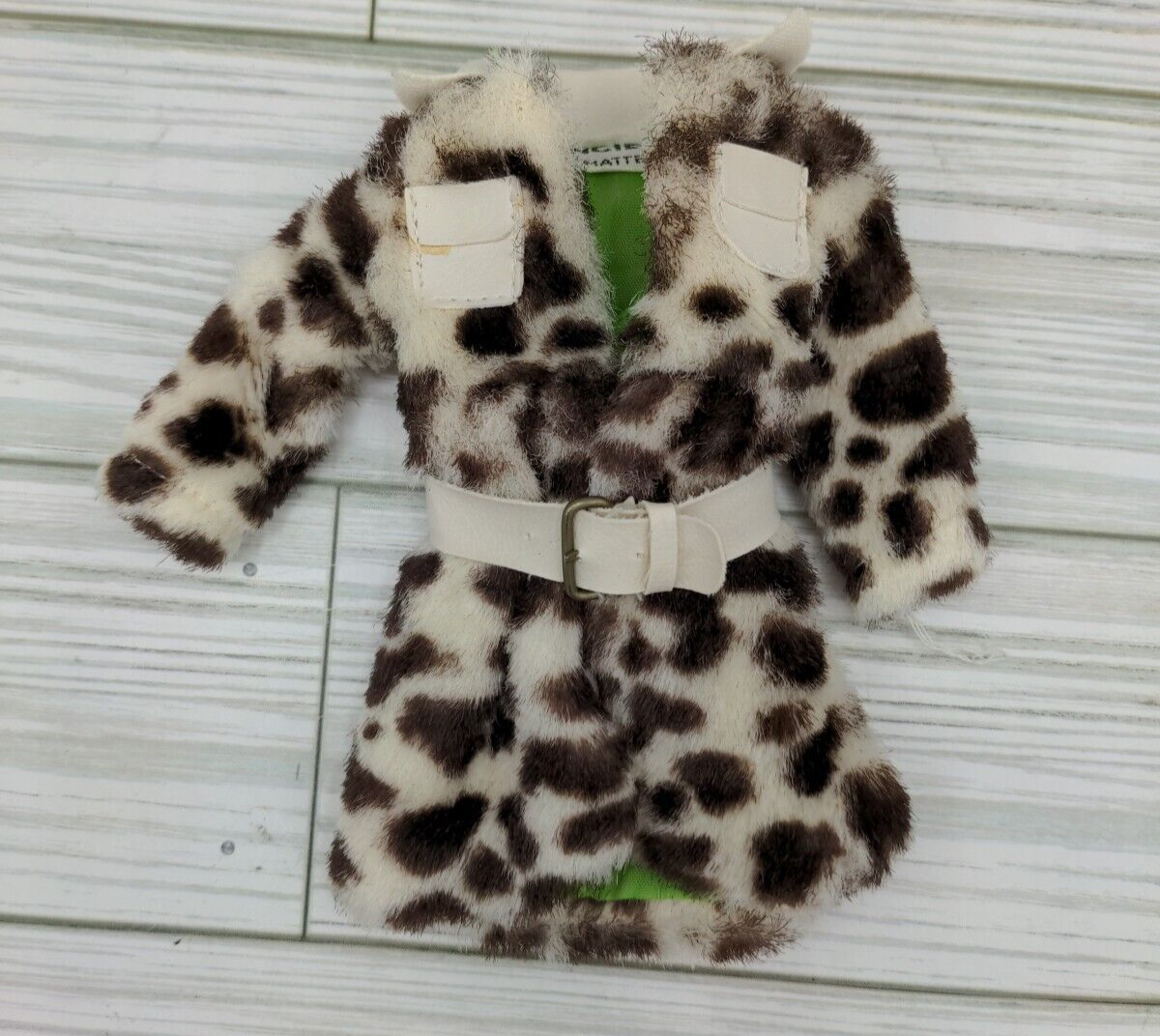 Francie Barbie cappotto pony stampa leopardata #1240 fodera verde giacca vintage