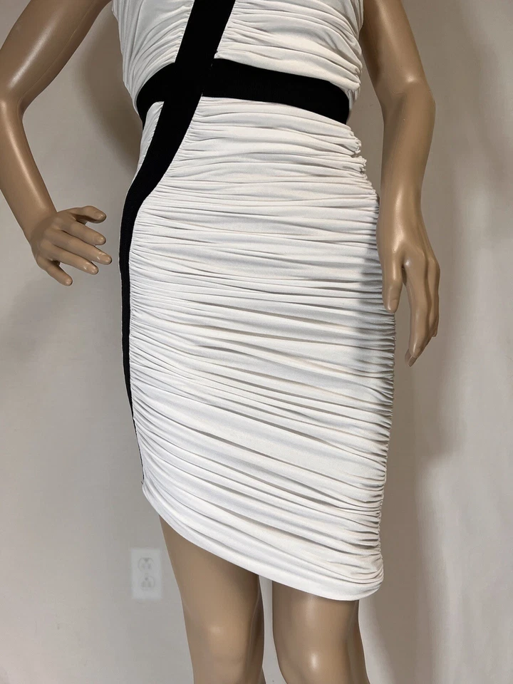 Vestido de un hombro Factory By Erik Hart, fruncido- Asimétrico negro/blanco, XS Foto 3 de 4