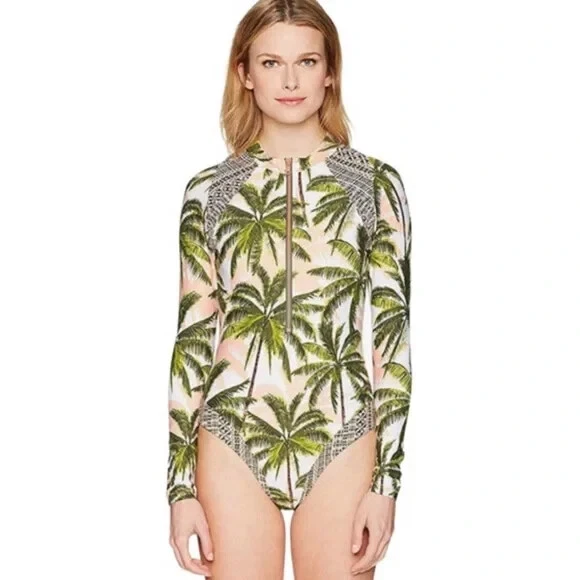 Купальник цельный женский Sperry L122914 с принтом в виде тропической ладони защита от сыпи размер L - Изображение 3 из 4