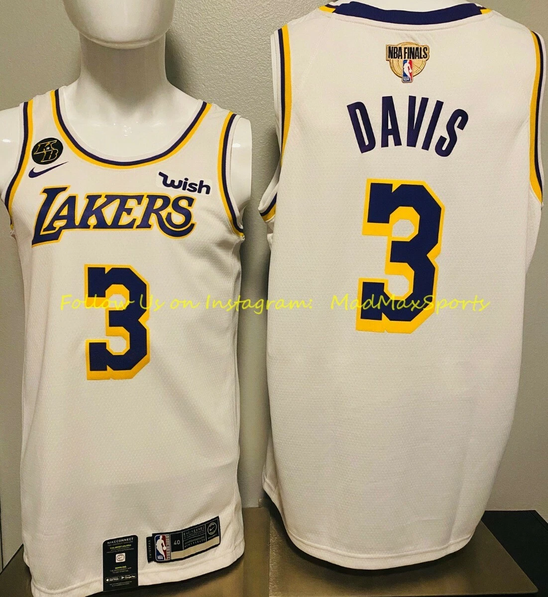 ANTHONY DAVIS LA Lakers Nike WISH White KOBE KB Patch NBA FINALS Swingman  Jersey