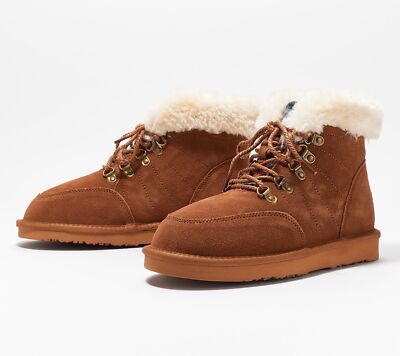 Lamo Water & Stain Resistant Lace-Up Suede Boots - Linden in Chestnut 7 M