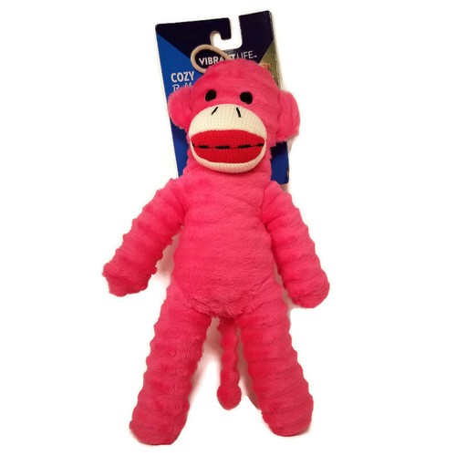 Vibrant Life Cozy Buddy Sock Monkey Squeaky Dog Toy Discontinued Color