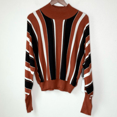 Leith Wool Blend Horizontal Stripe Mock Neck Sweater NWT - Women s US M