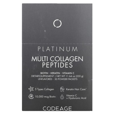Multi Collagen Peptides, Platinum, Unflavored, 30 Packets, 0.38 oz (11 g) Each