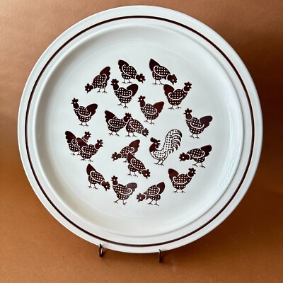 Homer Laughlin CHOP Plate/PLATTER 12.5'' Brown Band & CHICKENS Farmhouse HLC1083