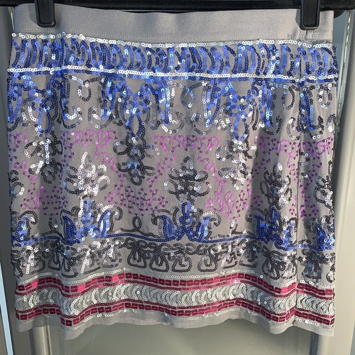 Chelsea & Violet Gray/ Blue sequin skirt S lined easy pull on Skirt - Picture 2 of 10