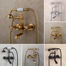 Vintage Wall Mounted Bathtub Taps 2 Handle Mixer Filler With Handheld Shower Kit