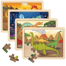 SYNARRY Large Dinosaur Wooden Puzzles for Kids 4 in 1 Gift Medium, Colorful