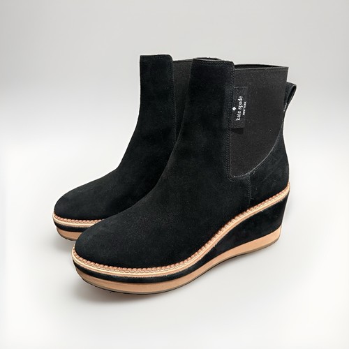 kate spade new york Addison Wedge Bootie Women’s Black Suede Ankle 10