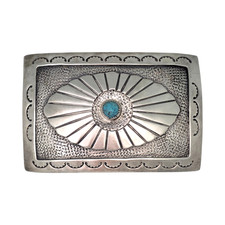 NAVAJO STERLING SILVER TURQUOISE 1.5" BELT BUCKLE 45.1GR 4143