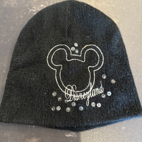 Vintage Disneyland Sequin Black Acrylic Knit Beanie/Cap Mickey Mouse Rare Find