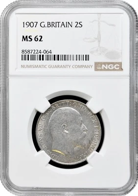 Grossbritannien 2 Schilling (Florin) 1907, NGC MS62, "Eduard VII (1902 - 1910)" - Bild 1 von 2