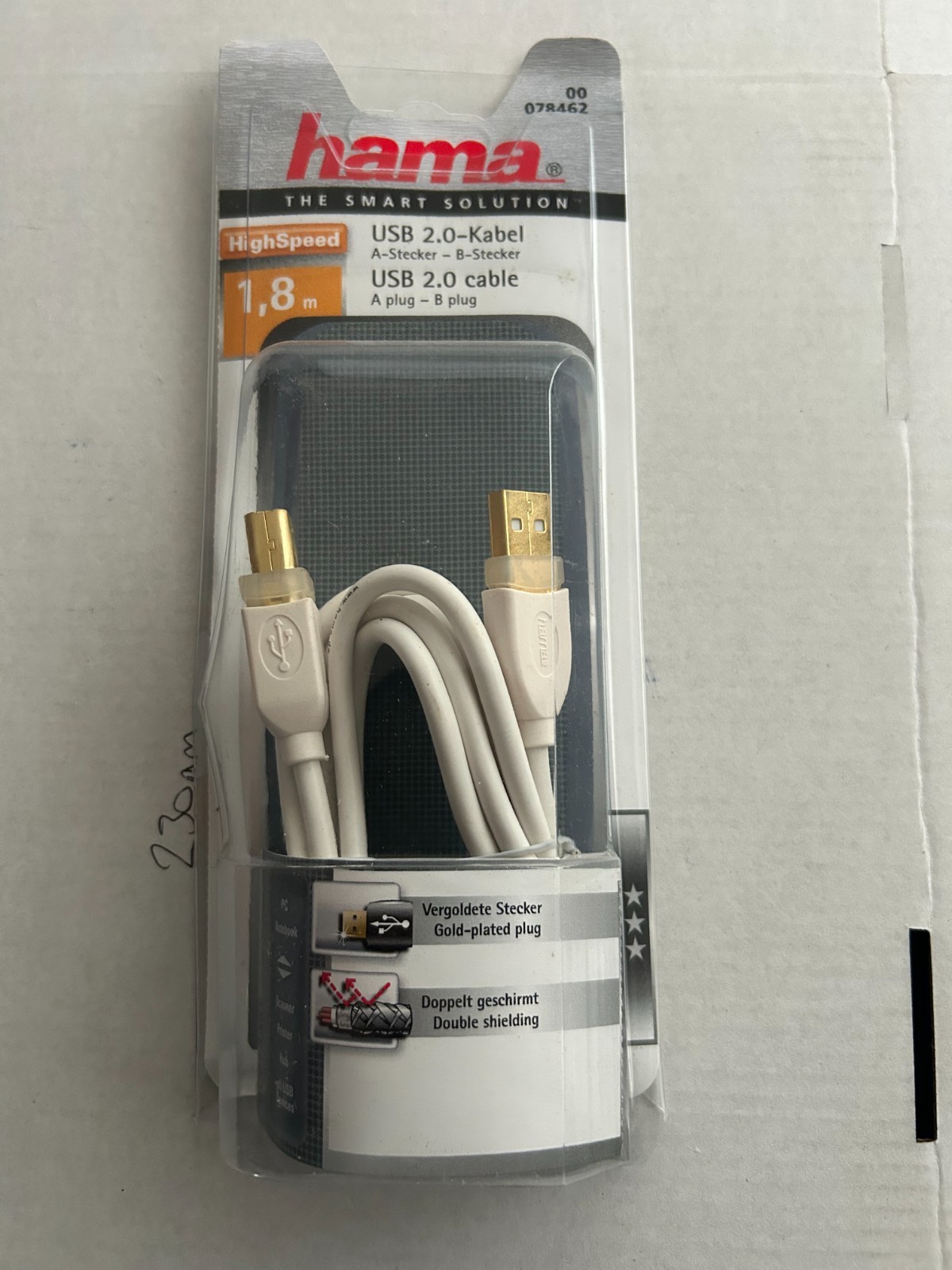 Hama USB 2.0 (USB A to USB B) Cable 1.8m 6ft White Lead Gold Connectors