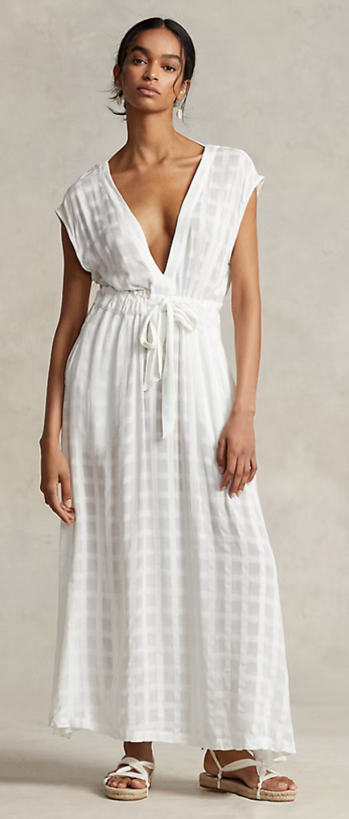 Polo Ralph Lauren Plaid Translucent Cover-Up Maxi dress Women's size XL V-neck