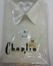 Cream Full Collar Tuxedo Shirt, S 30-31 New Deadstock Vintage Long sleeve w/blk