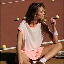 FREE PEOPLE MOVEMENT White "Good Sport" Mesh Back Muscle Tank Top Neon Trim S