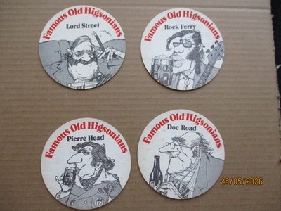 Vier berühmte alte Higsonians Bierdeckel - Doc Road, Rock Ferry, Lord Street, P Head