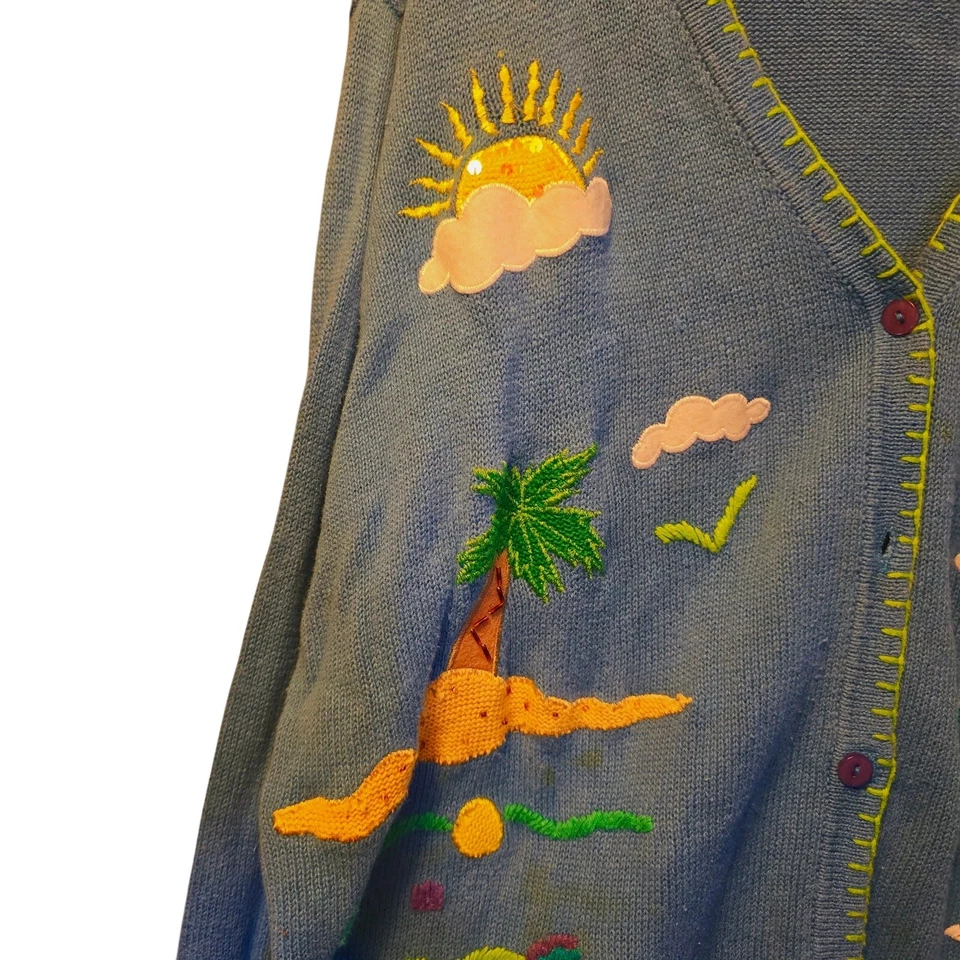 Vintage Quacker factory ocean fish cardigan size 2x missing button - Image 4 of 4