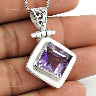 Daughters Day Deal Solid Silver Amethyst Stone Sister Engagement Pendant Jewelry
