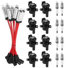 Set of 8 Round Ignition Coil Pack UF262 with Spark Plug and Wires For Chevy GMC