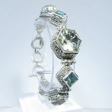 Sarda Sterling Silver & Prasiolite Abalone & Bali Crush MT Toggle Bracelet