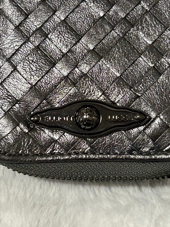 Elliot Lucca silver pewter Woven Leather Organizer Wristlet Wallet - Image 3 of 4
