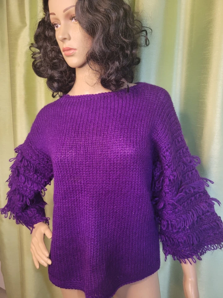 RARO De Colección Años 60 Morado Mohair Tejido Mod Asiento por Joseph Magnin Hecho en Italia Talla M/L Foto 2 de 4