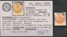 ÖSTERREICH MiNr. 1 Yb - ANK 1 Mb, 1 Kreuzer "ockergelb" Type Ib, BABOR VÖB