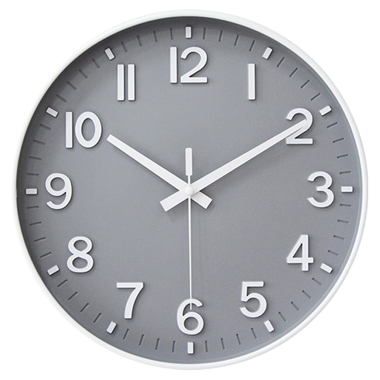 12" Silent Non-Ticking Wall Clock - Modern Gray & White Round Decor for Home & O