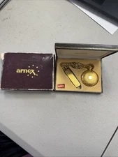 ARNEX GOLD POCKET WATCH W/CHAIN AND POCKET KNIFE FOB, CASED