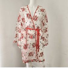 NEW VICTORIA'S SECRET SHEER MESH FLORAL EMBROIDERY ROBE SIZE M/L 129.95