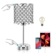 GyroVu Crystal Table Lamp, Touch Control Table Lamps with USB C+A Ports - 3 W...