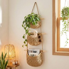 3-Tier Wall Hanging Storage Basket Bohemian Style Wall Mounted Storage Basket