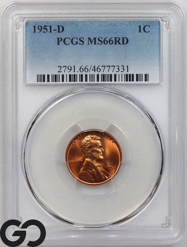 1951-D Lincoln Cent Wheat Penny, RED, PCGS MS 66 RD ** Gorgeous!