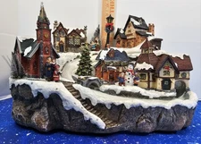 Fiber Optic Large Christmas Village Color-Changing Resin with Adapter & Box