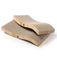 Reversible Wave Cat Scratcher for Indoor Cats - Scratching 2pcs, Oak