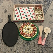 Melissa  Doug Wooden Pizza Party Mix Match Toppings Serving Tray Slicer Set