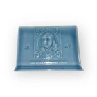 1956 ROOKWOOD ART POTTERY BLUE GLAZE LETTER HOLDER - 1847 5¢ STAMP