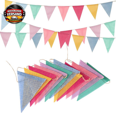 Wimpelkette Outdoor Pastell 4 Stück  GREATRIL 16 M Girlande Wetterfest Stoff Wim