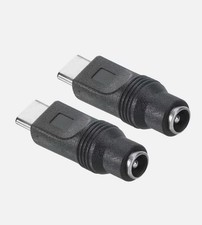 2 x DC Power Adapter Type C USB Male to DC 5.5x2.1mm Female Connector Black