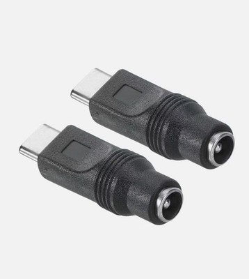 2 x DC Power Adapter Type C USB Male to DC 5.5x2.1mm Female Connector Black
